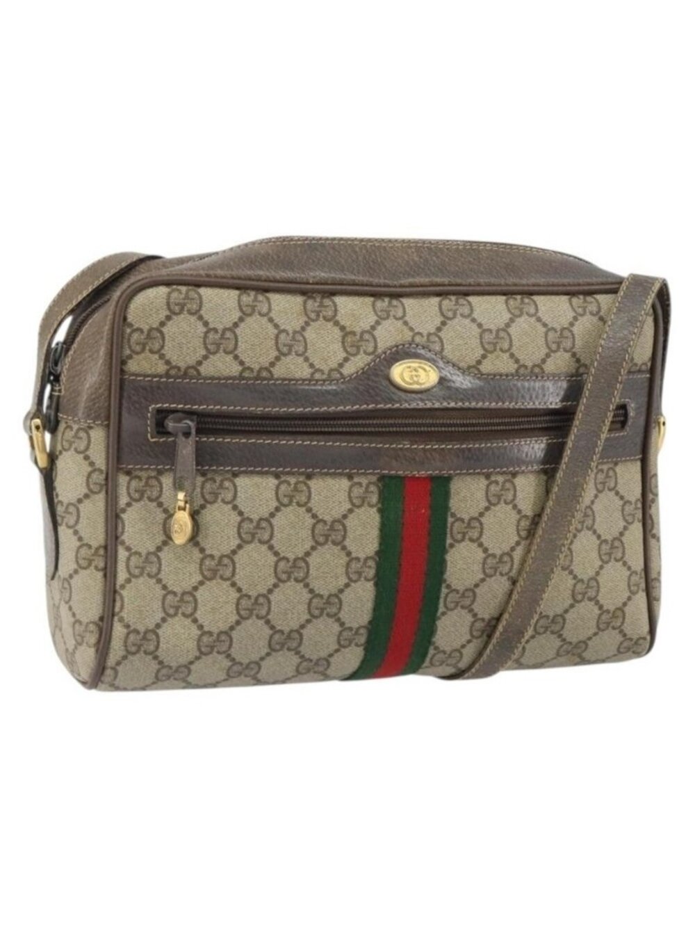 Authentic GUCCI GG Supreme Web Sherry Line Bag PVC Beige Gold 24 02 005 - Picture 1 of 16